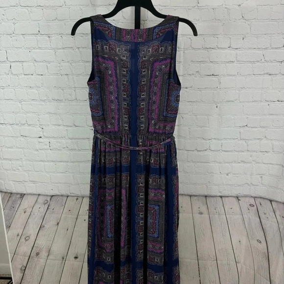 Adrianna Papell Blue and Purple Floral Belted High Low Hemline Dress Size 4 - Picture 7 of 10